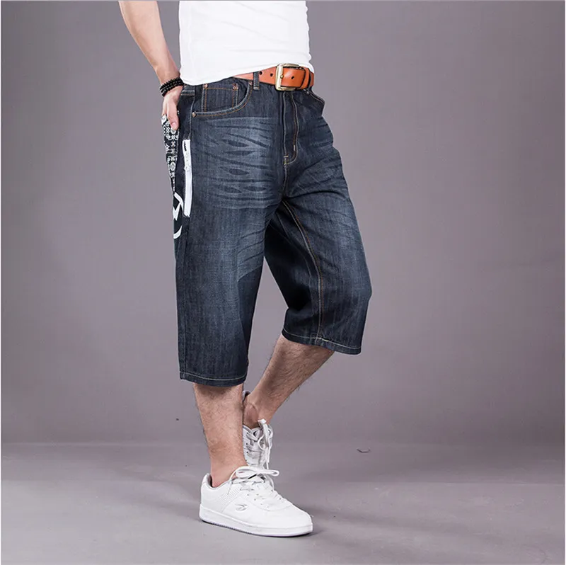 Venta al por mayor-Baggy Jeans Shorts Men Hip Hop 2016 Nueva moda Plus Size Skateboard Calf Length Shorts Envío gratis Tamaño grande 30-50