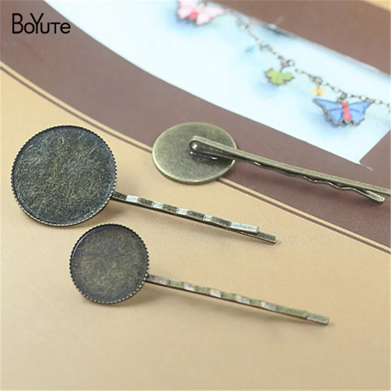 BoYuTe 40 Stück 18 mm 20 mm 25 mm Cabochon-Basis-Haarspangen-Rohling, 6 Farben plattierte Haarspange