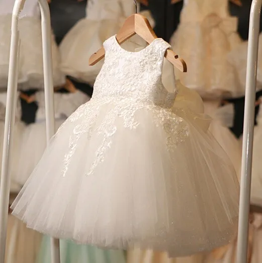 Vestidos de primera comunión blancos de alta calidad para niña, encaje de tul, vestido de niña de flores para desfile de niños pequeños para boda y cumpleaños