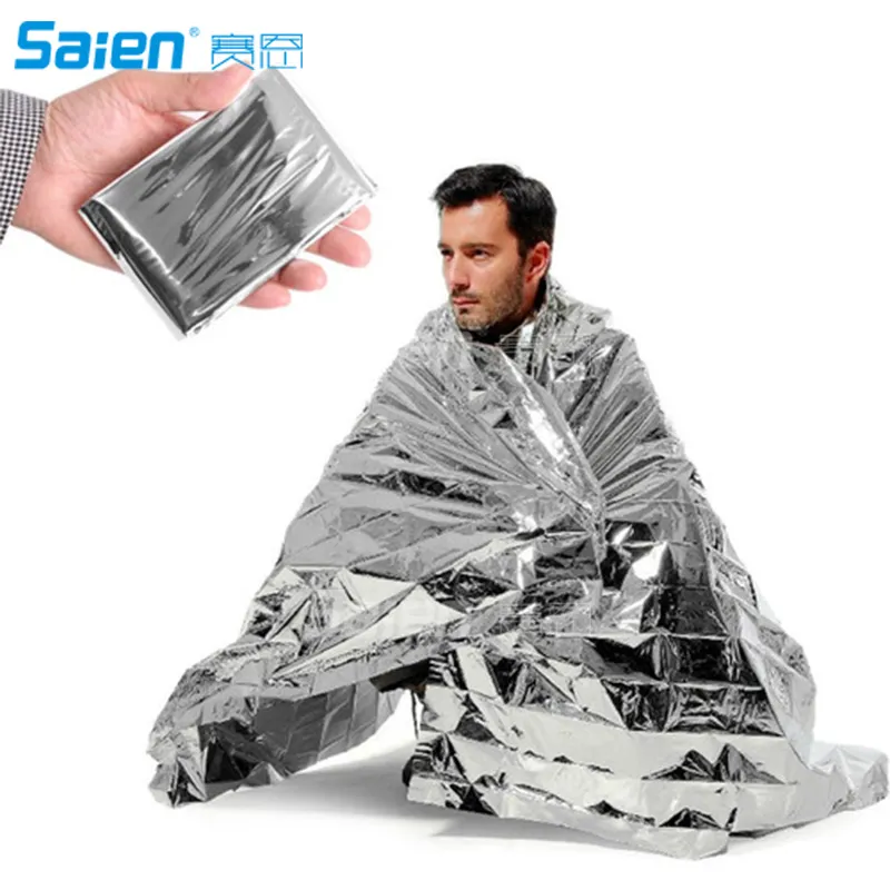 Camping Portable Emergency Blanket First Aid Survival Rescue Curtain Tält Verktyg Utomhus Vandring Kits Silver Golden 210 * 130cm 50g