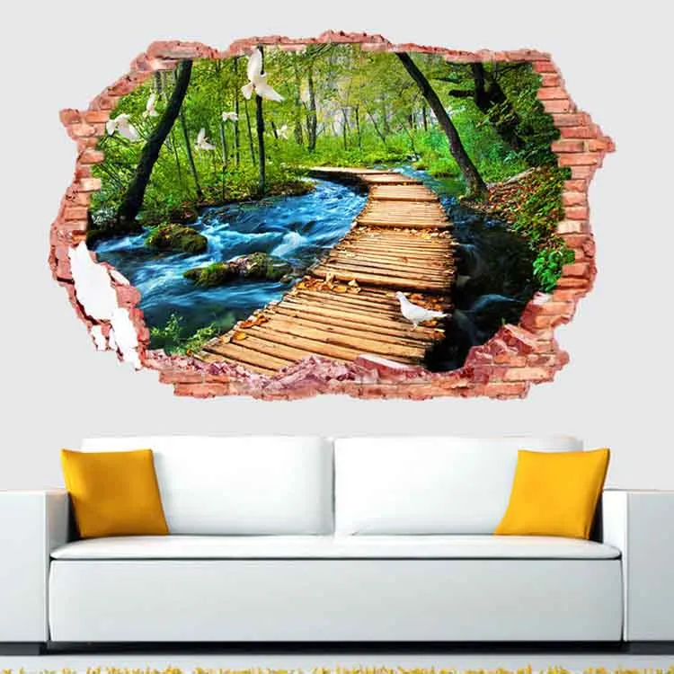 Nieuwe Mode 3D Gedrukt Venster Landschap Muurstickers Decor Slaapkamer Houseroom Stickers Huis Woondecoratie Eco-vriendelijk PVC veilig materiaal