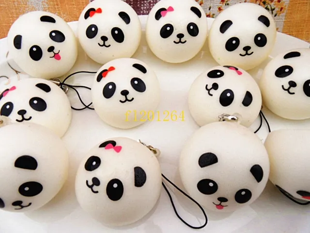 Livraison Gratuite 4 cm Jumbo Panda Squishy Charmes Kawaii Brioches Pain Téléphone Portable Clé Sac Sangle Pendentif Squish lanière