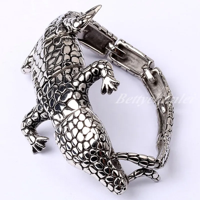 Newest Cool Jewelry Silver Tone Stainless Steel Lizard Bangle Chain