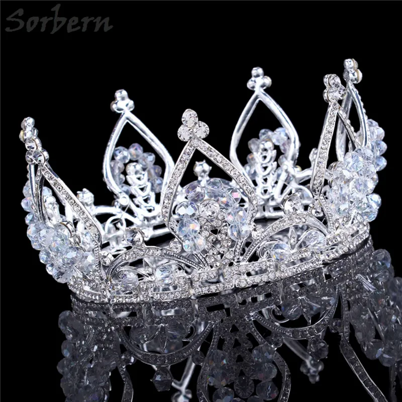 Sorbern Silver Round Wedding Crown Accessori per capelli Grandi diademi Spose Accessori per capelli di Halloween per le donne Dropship Fornitori