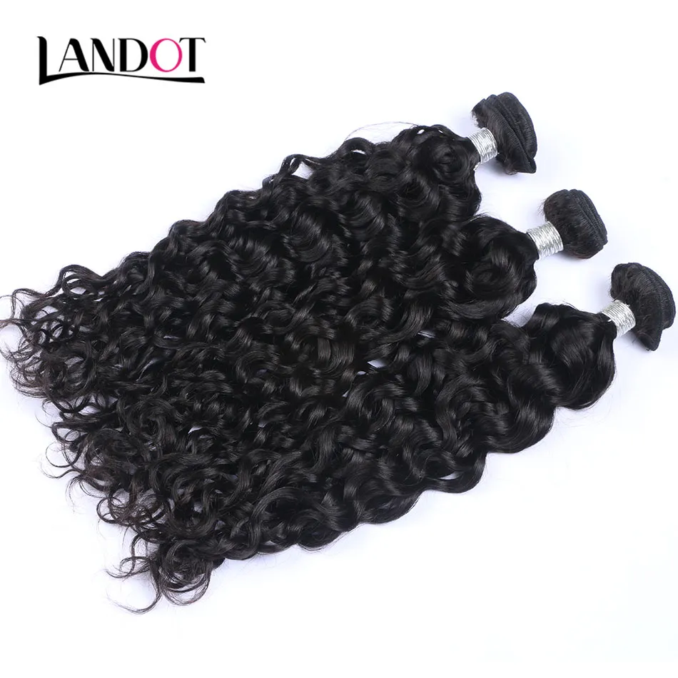 8A Brazilian Virgin Human Hair Weaves Bundles With Lace Closures Peruvian Indian Malaysian Cambodian Water Wave Wet And Wavy Natur4364264