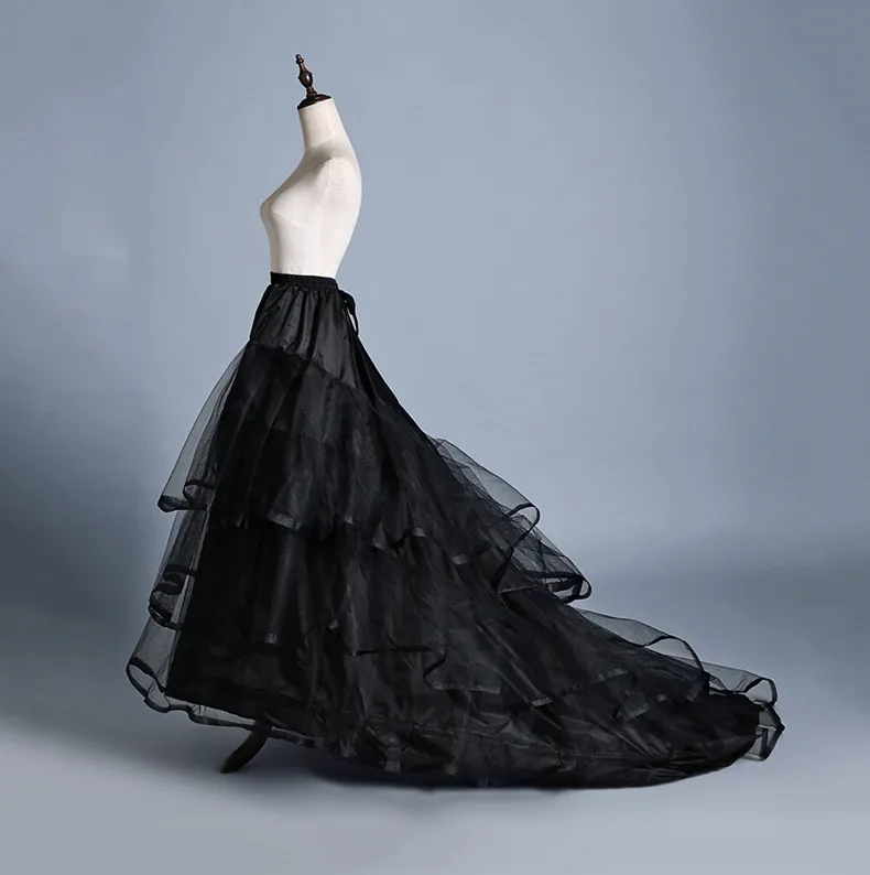 Gerçek Görüntü Bir Çizgi Siyah Kombinezon Kabarık Etek Katmanlar Düğün Gelin elbiseler Petticoat Ücretsiz Boyutu Sweep Tren Jüpon Dü ...