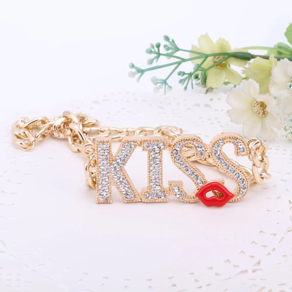 Modieuze kus letters hanger ketting meisje sexy zomer sieraden rode lippen ontwerp gouden kleur ketting ketting