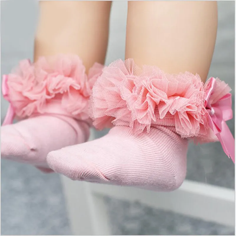 New Baby Meninas Tutu Meias Crianças Respirável Curto Ankle Bow Sock Crianças Crianças Cotton Lace Lace Ruffle Princesa Malha Meias 10Es / 