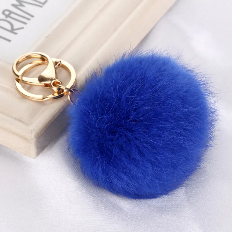 DHL free lovely 8CM Genuine Leather Rabbit fur ball plush key chain for car key ring Bag Pendant car keychain