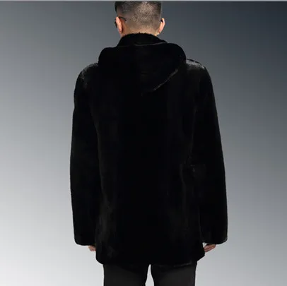 Automne-2016 nouveau manteau de vison à capuche décontracté élégant affaires formelles hommes élégant Long luxe grande taille 4XL manteau en fausse fourrure Outwear V544