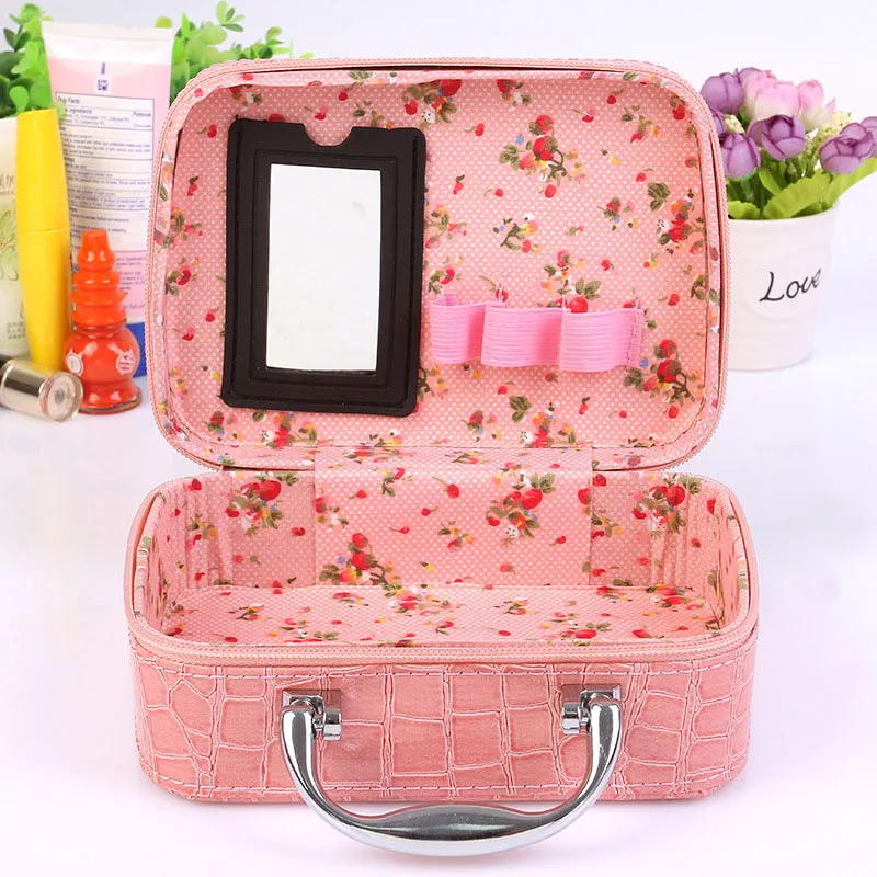 Makeup Box Jewelry Storage Bag Stone Pattern PU Leather Travel Cosmetic Organizer Suitcase For Makeup Case