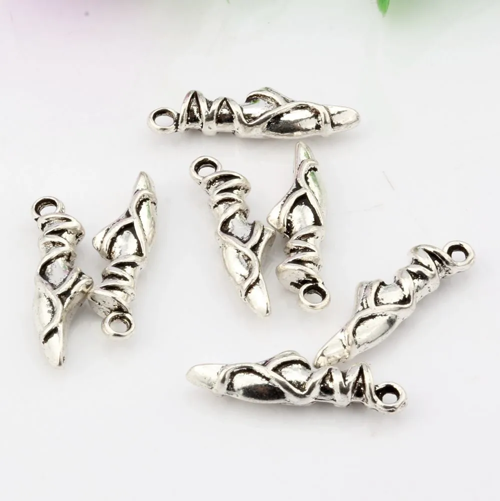 MIC Ancient silver Alloy Ballet Slipper Pointe Shoe Charm Pendant DIY jewelry 6.5*23mm