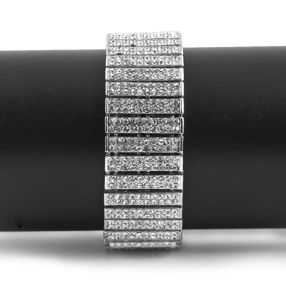 Män hiphoparmband isat ut silverguld zinklegeringskedja armband simulerad diamant tennis hiphop armband för festgåva176z