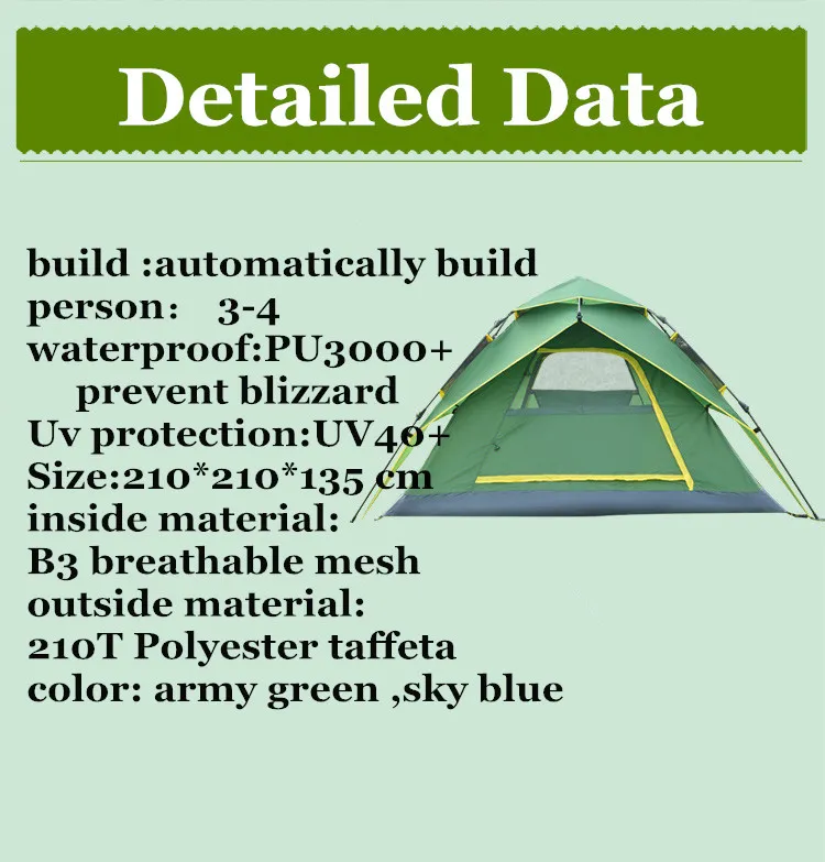 Camping SheltersTent Opening Hydraulic Automatic Tent Camping Shelters Waterproof Sunny Double-deck Protective Outdoors Tents for 3-4 Person