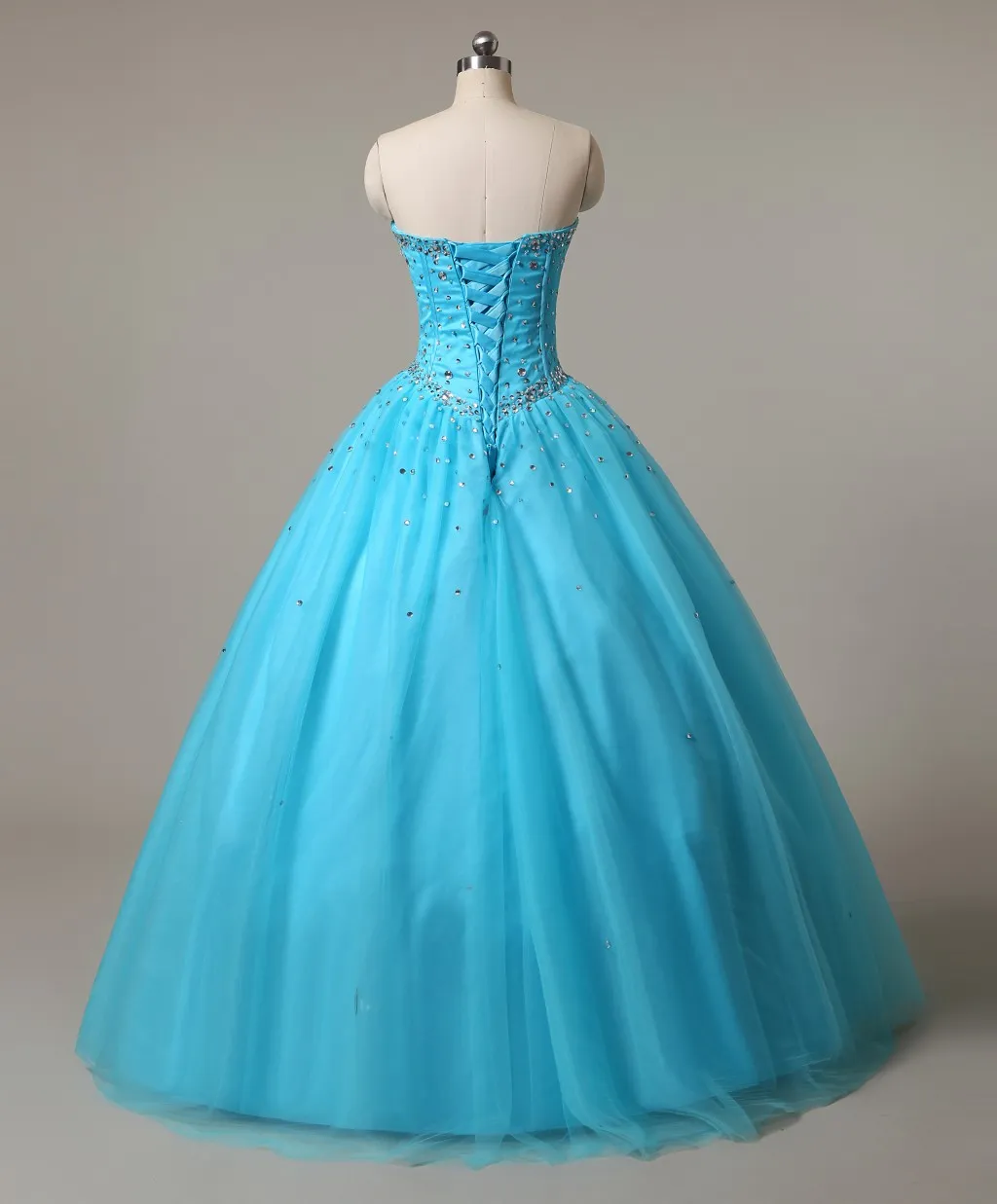 2021 Sweetheart Blue Quinceanera Dresses Ball Gown Tulle Beaded Crystal Sweet 16 Dress Lace Up Floor Length Pageant Prom Party Gowns