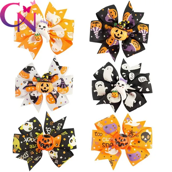 Dzieci Halloween Hairpin Baby Girls Dumkin Demon Drukowanie Akcesoria do włosów Cartoon Kids Bow Barrettes 3 cale 6 kolorów