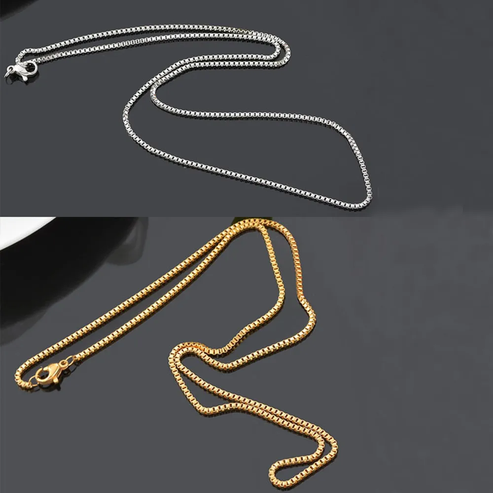 Wholesale Fashion Box Chain 18K Gold Plated Chains Pure 925 Silver Necklace long Chains Jewelry for Children Boy Girls Womens Mens 1mm 16/18/20/22/24inch