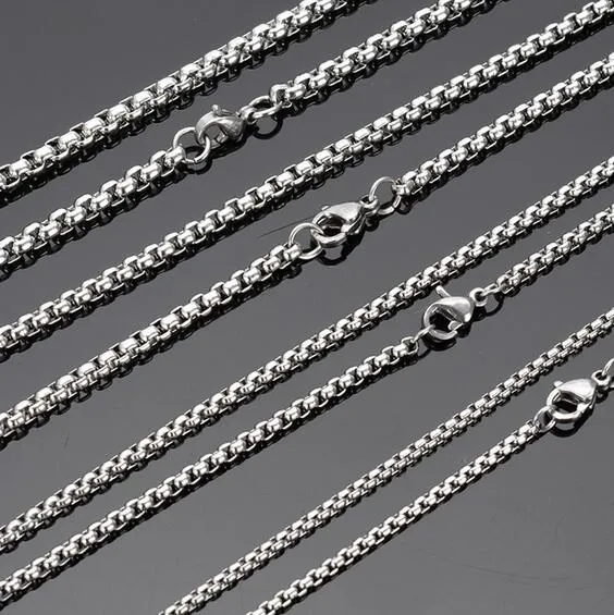 Partihandel i bulk 10stBox Rolo Link Chain 316L rostfritt stål halsband silver 18 ''-32 '' Välj dig själv 3mm/4mm