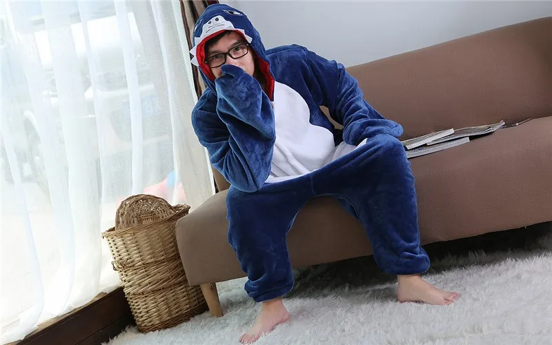 Animal traje cosplay adulto Pijamas Seafish tubarão Onesies Sleepwear dos desenhos animados Sleepsuit Shark Pijamas animais dos desenhos animados Big Blue Fish Jumpsuit