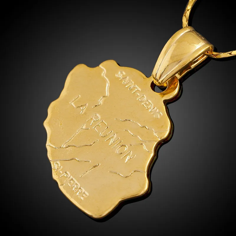 L Ile de la Reunion mapa miedź mosiężna wisiorek 18k złote oświadczenie platowane uroki produkujące naszyjnik wiszący biżuteria Specjalna promocja 3925083