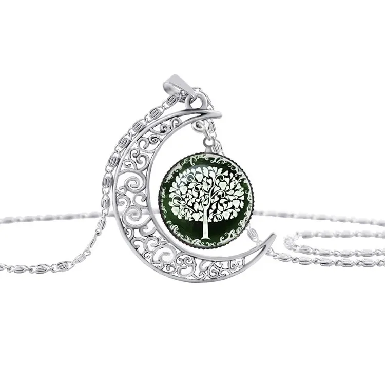Drzewo życia naszyjniki księżyc kamień szlachetny kobiety wisiorek naszyjniki Hollow rzeźbione 8 Mix biżuterii