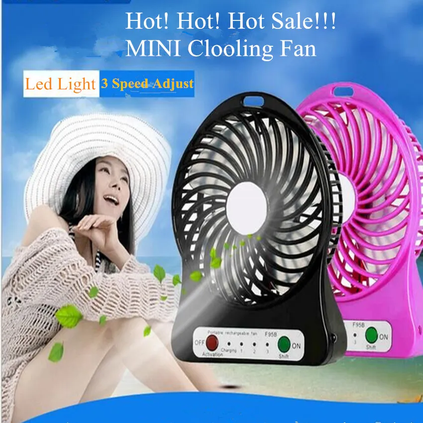 Mini Protable Fan Multifunctional USB Rechargerable Kids Table Fan LED Light 18650 Battery Adjustable 3Speed Mini USB Cooling Fan Wholesale