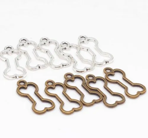 200 stks Antiek Zilver Brons Hond Bones Charms Hangers Sieraden Maken 25x11mm