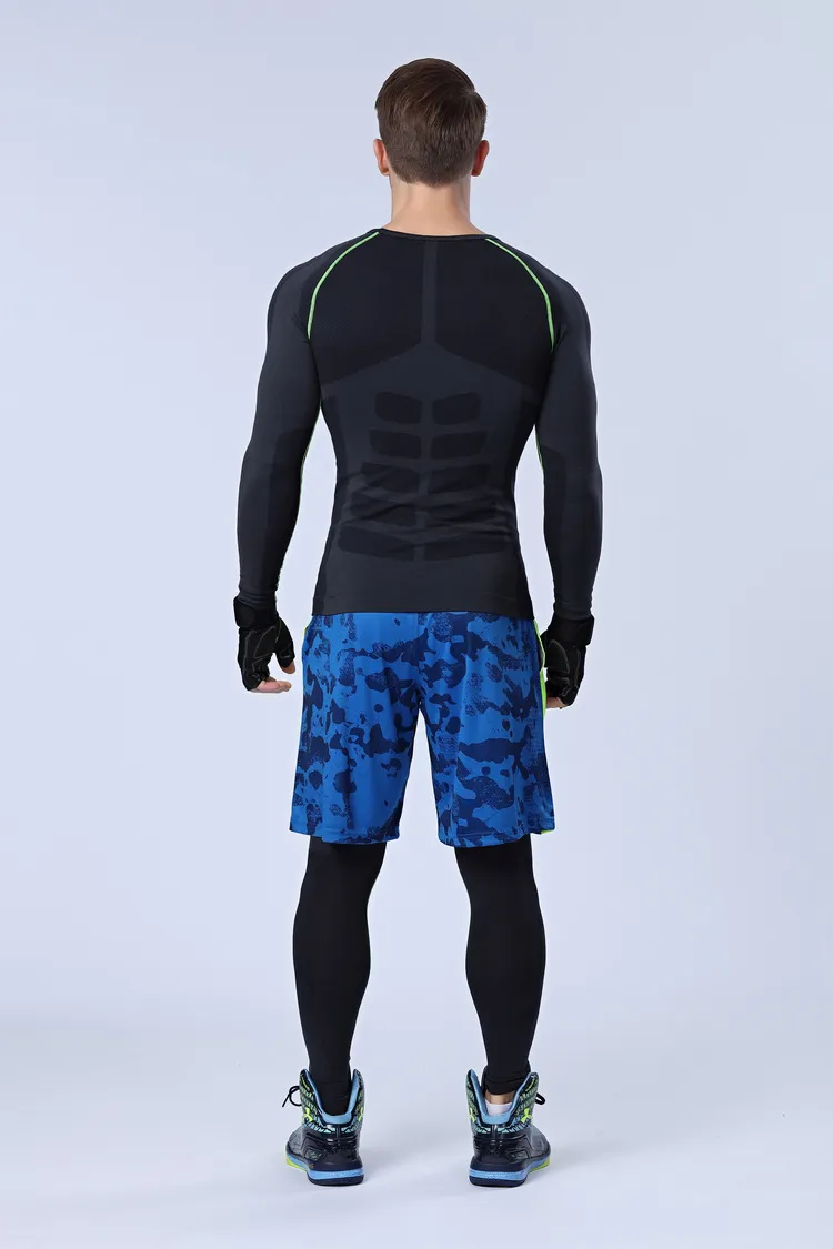 Atacado-1set = tops + calça + shorts / compressão homens de secagem rápida respirável esportes longos Johns terno fitness camisetas