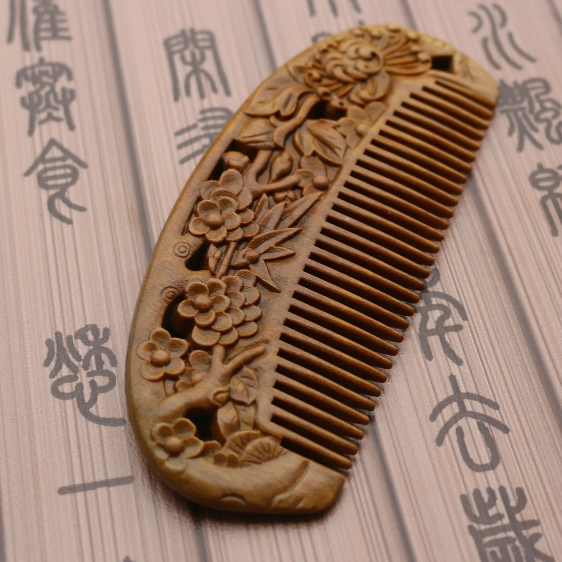 Fine natural ebony comb hair carving factory wholesale massage health Green Sandalwood comb custom design