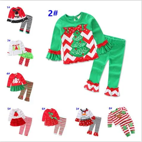 Filles Tenues De Noël 2017 Santa Manches Longues Top + Pantalon À Volants 2 Pièces Ensembles infantis Pyjamas De Noël Ensemble Mignon Bébé Enfants Vêtements Homewear