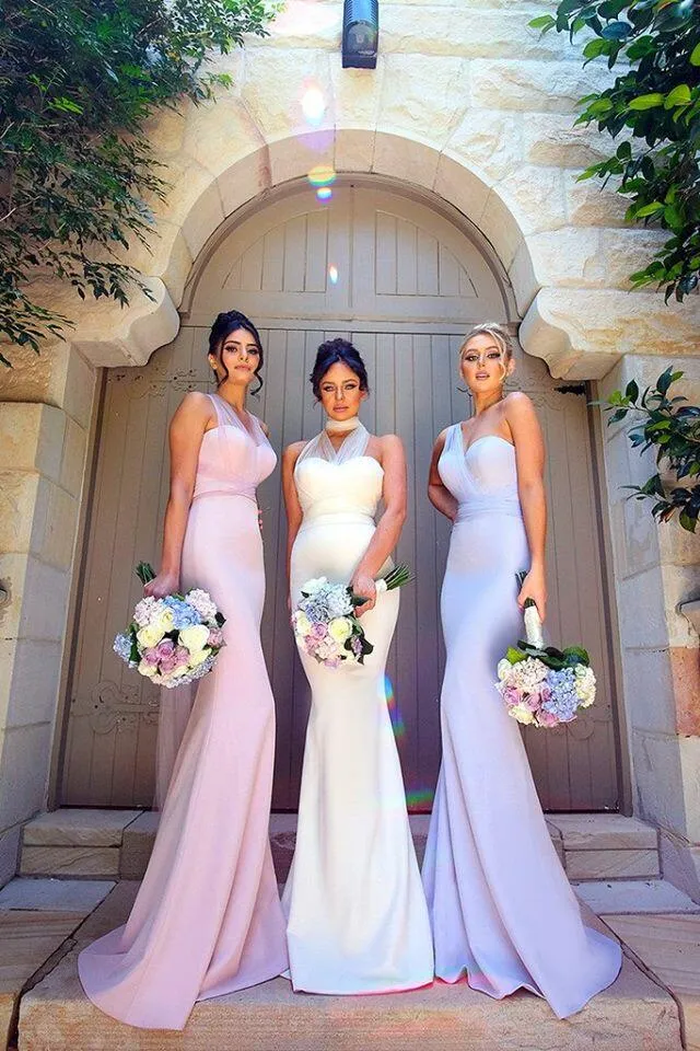 3 Styles Neckline Mermaid Long Bridesmaid Dresses New Lilac One Shoulder Cheap Elegant Wedding Party Guest Wear Vintage Arabic Gowns