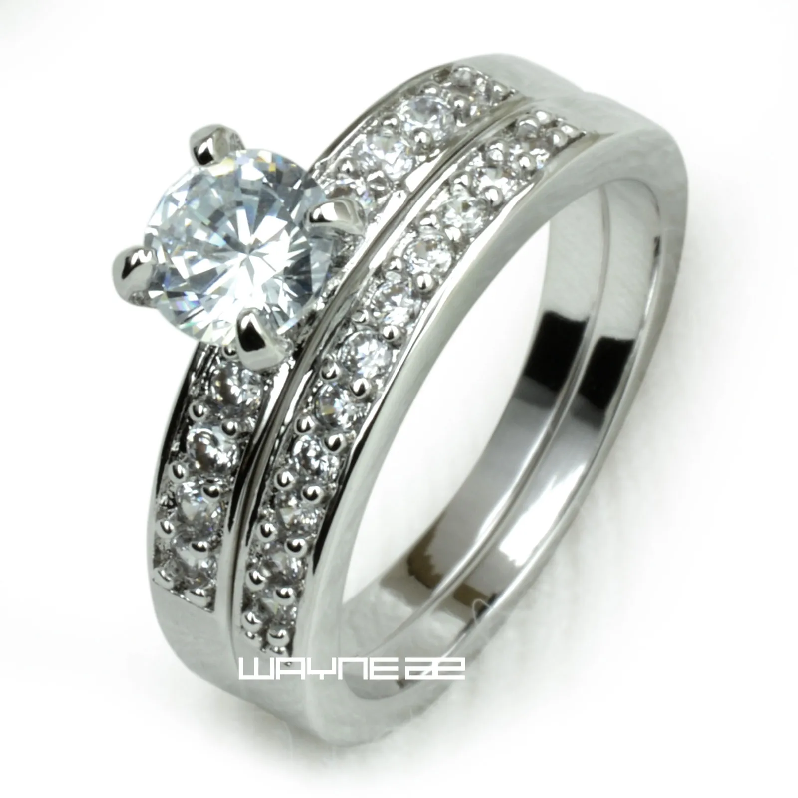 ホワイト ゴールド GF ソリッド レディース 婚約結婚指輪セット ラボ ダイヤモンド R281 SZ M-S