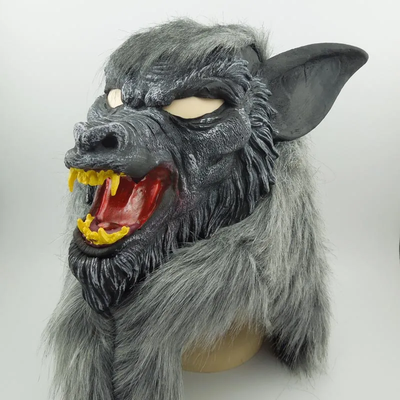 On Sale Halloween mask Creepy Black Wolf Yellow Teeth Fierce Open Mouth Wolf Horror animal mask 