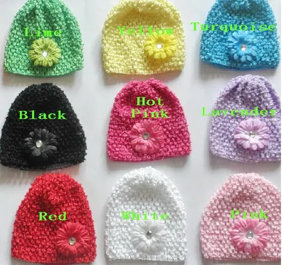 baby waffle crochet hats hair flowers clips sunny soft toddler beanie with 2" mini daisy flower stretch caps feshion hot sell MZ9112
