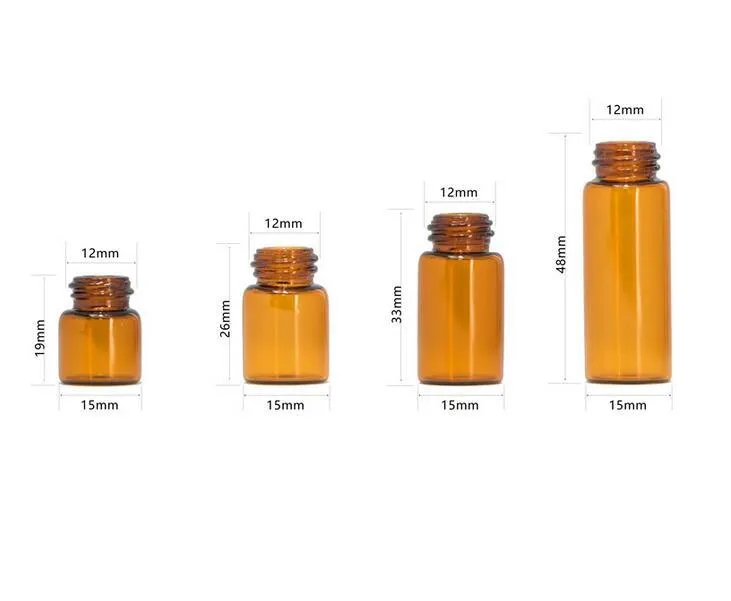 Mini bouteille d'huile essentielle en verre ambré, bouchon réducteur, flacons en verre Brwon, 1ml, 2ml, 3ml, 5ml