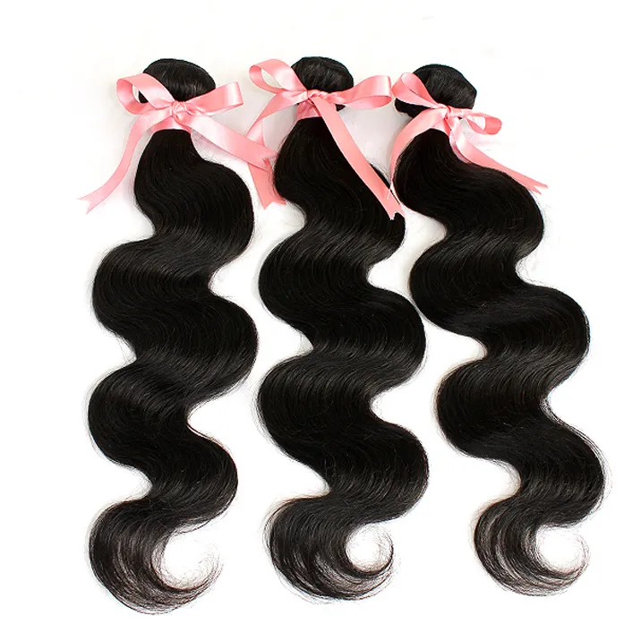 Greatremy Extensions de trame de cheveux brésiliens double trame vague de corps non transformés cheveux humains Remy couleur naturelle teintables 3 pièces Greatremy livraison directe