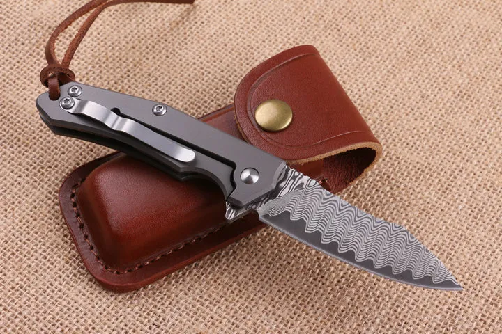 Special Offer New Design Damascus Flipper Folding knife 60HRC Blade TC4 Titanium Handle EDC Pocket folding knife Gift knives