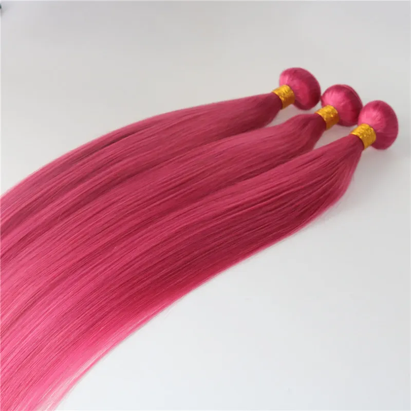 Human Hair Extensions Hot Pink Fuchsia Human Hair Weaves Brazilian Straight Virgin Hair 100gram/piece Best Quality