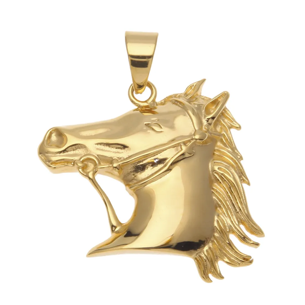 Mens Stainless Steel Horse Head Pendant Necklace High Quality Gold plated Hiphop Animal Zombie horse Charm Pendants Jewelry 5mm Cu3839715