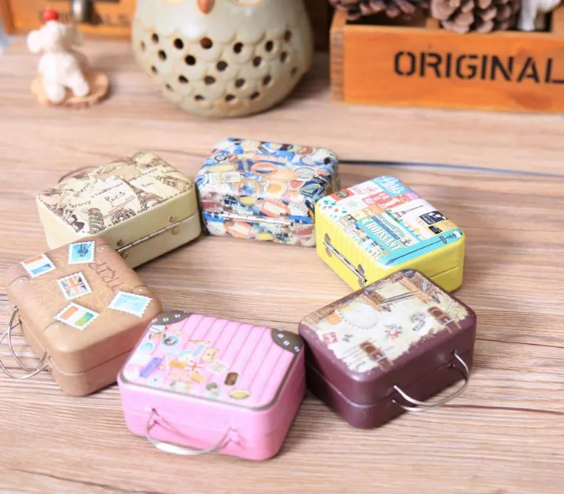 New Retro Style Small Suitcase Storage Tin Box Bag Jewelry