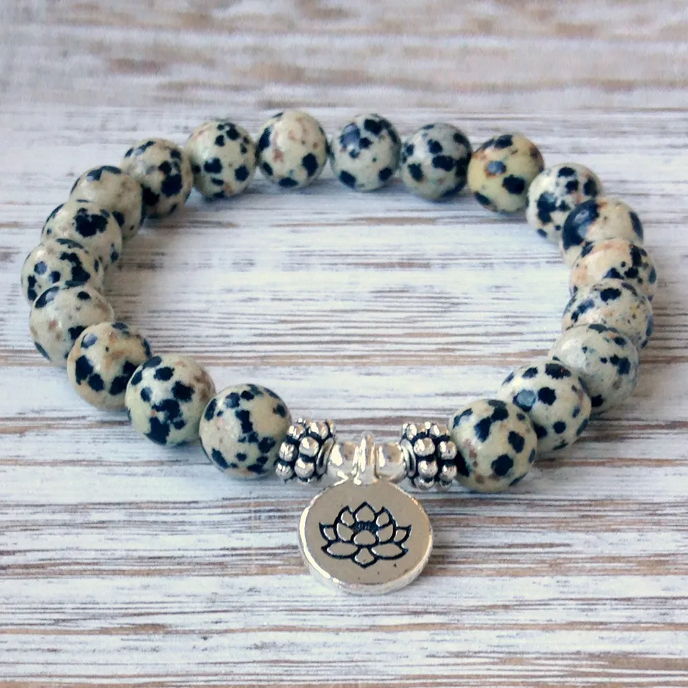 SN1073 NEW DESING DALMATIAN JASPER BRACELLET MENS 요가 손목 말라 구슬 보석 태양 신경총 차크라 보석