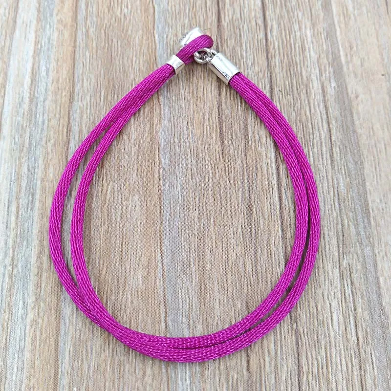 Bracelete de cordão de tecido Purple autêntico 925 prata se encaixa