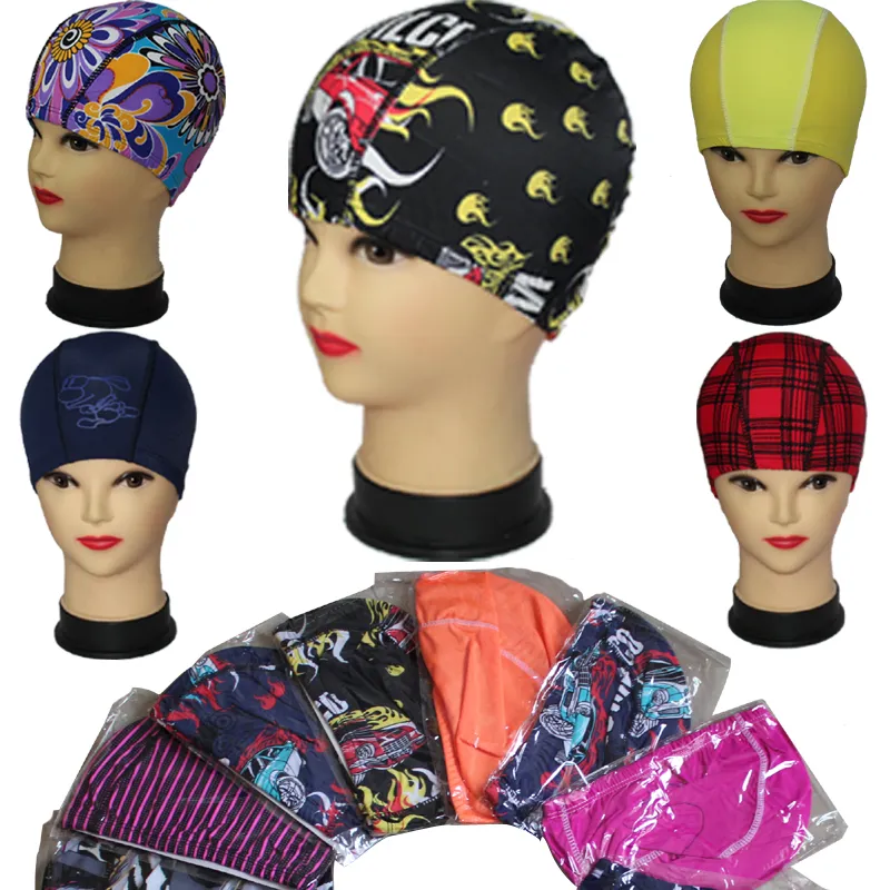 Avoir en stock des bonnets de bain pour hommes en nylon et en élasthanne, plusieurs couleurs et motifs, élastiques pour hommes, taille libre, couleur aléatoire