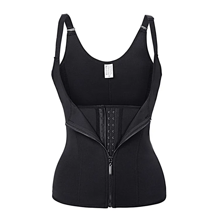 Womens Black Latex Waist Trainer Postpartum Corset Vest With Zipper