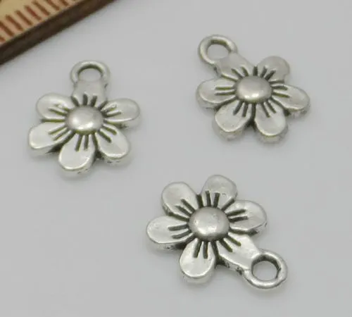 500 pièces pendentif à breloques fleur en argent tibétain pour la fabrication de bijoux Bracelet Europe 13x9mm