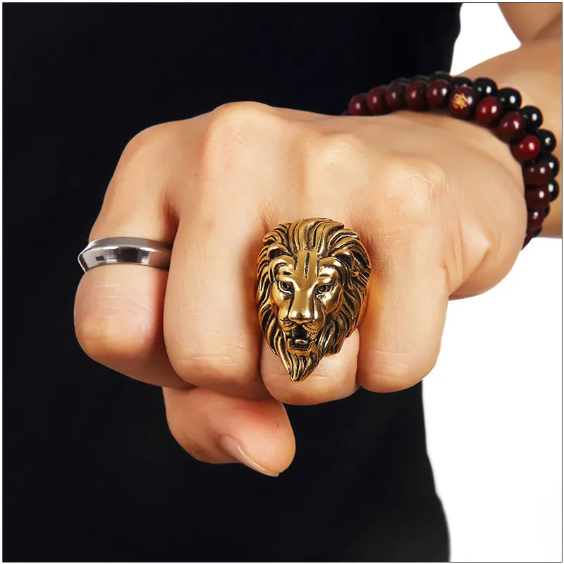 Cool Stainless Steel Gold Lion Head Ring for Men & Women | Rings | Costume  & Fashion Jewellery