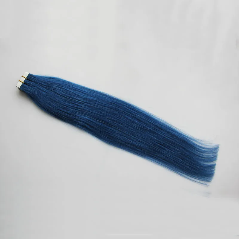 Blue Tape In Human Hair Extensions Non Remy Brazilian Straight Hair 30g