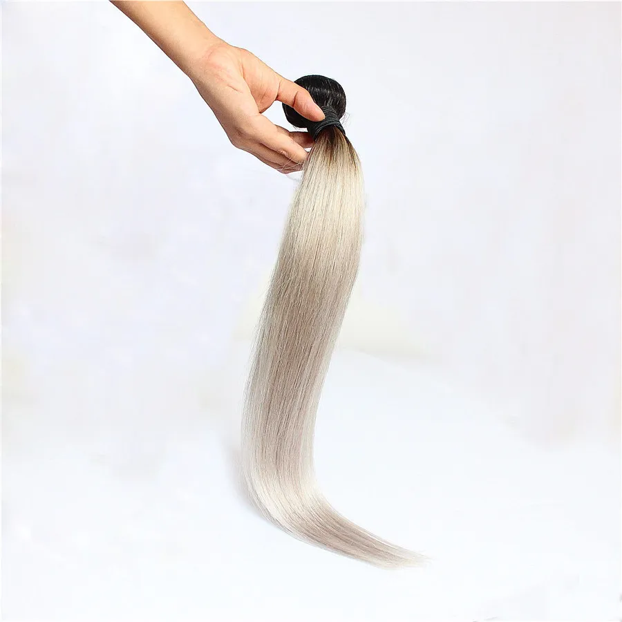Ombre brasiliansk rakt hår färgad 100% mänskligt hår vävdat 100g t1b / grå icke-remy hårvävning