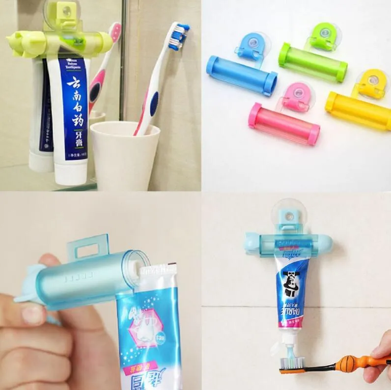 New Colorful Plastic Tube Rolling Toothpaste Squeezer Dispenser Hook Holder Sucker Hanging Bathroom Wall