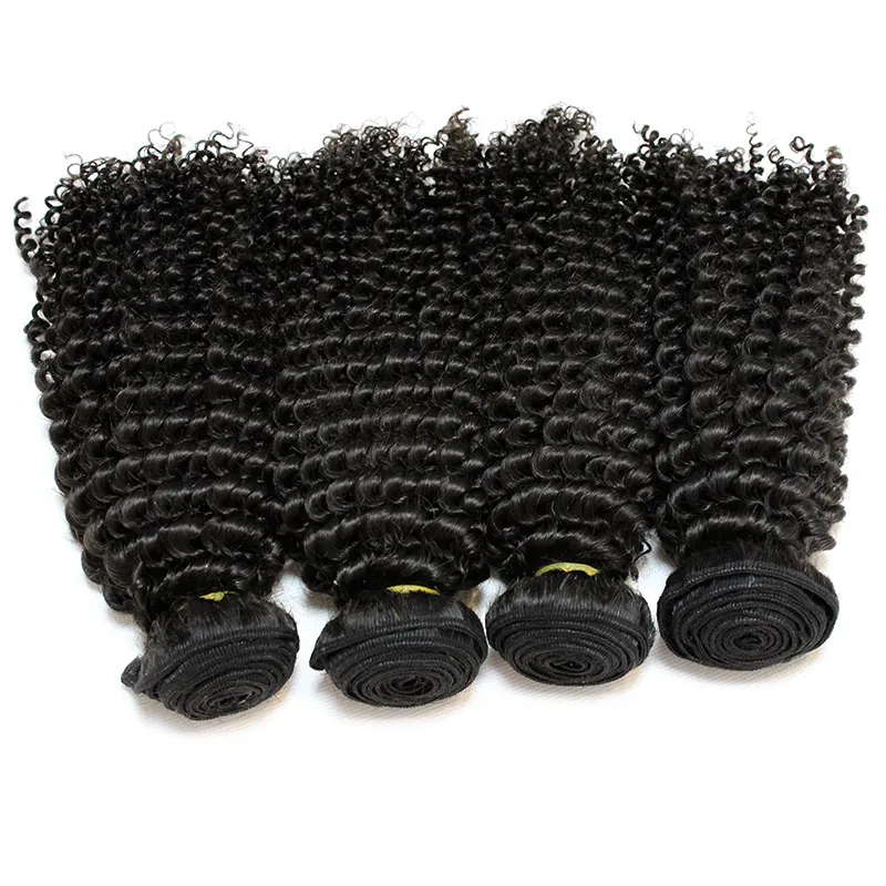 Gratis frakt Top 7A Virgin Mongolian Hair Weft Naturlig färg Kinky Curly Hair Extensions Blandade 8-28 tum djup lockigt mänskligt hårväv